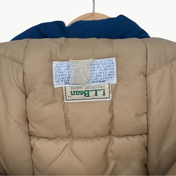 Vintage 70s L.L. Bean Hooded Puffer Parka | Sz Small (Estimated) | Blue & Tan - Picture 4 of 16